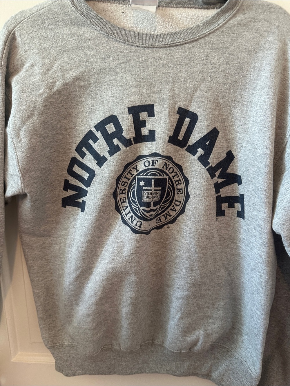 Champion Gray Notre Dame Crewneck Sweatshirt with Navy Print - Picture 2 of 4